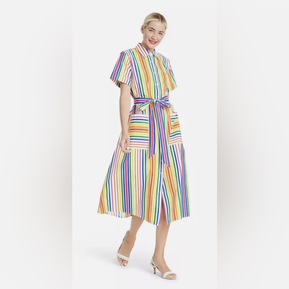 Christopher John Rogers Target Rainbow Striped Short Sleeve Button Down Dress 16